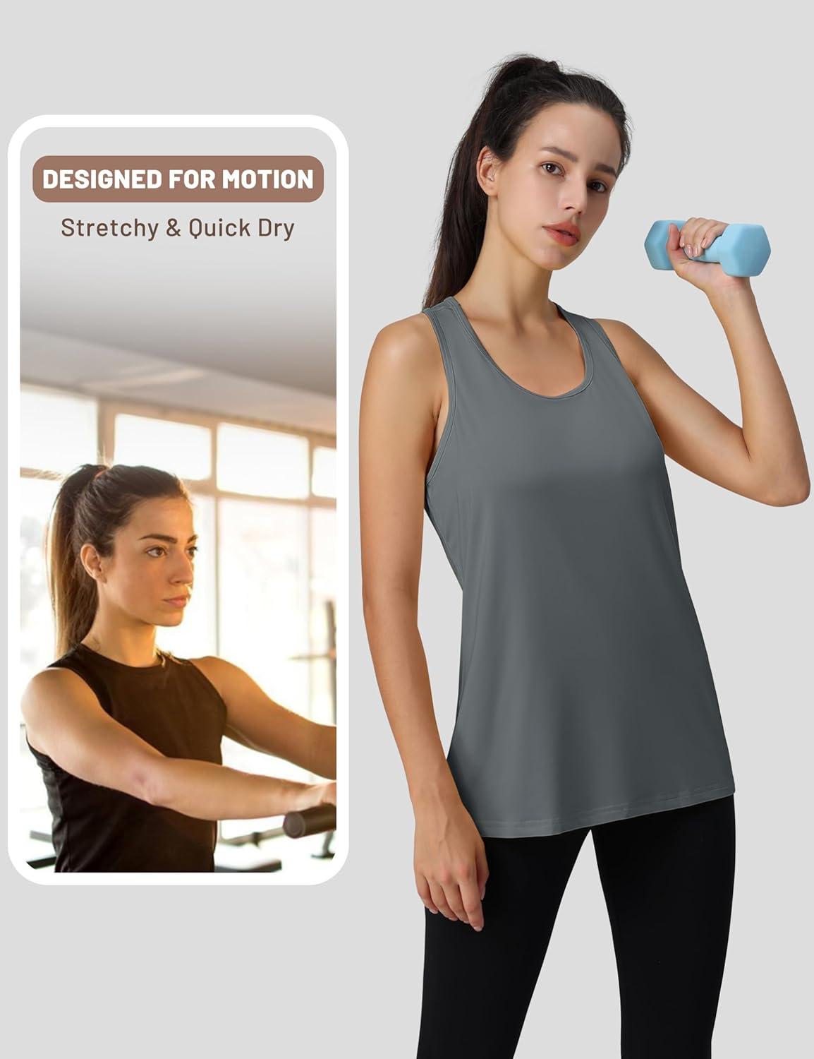 imageMAGCOMSEN Womens Athletic Racerback Tank Tops Quick Dry Racer Back Workout Tanks Moisture Wicking Upf50 Exercise ActiveDark Grey