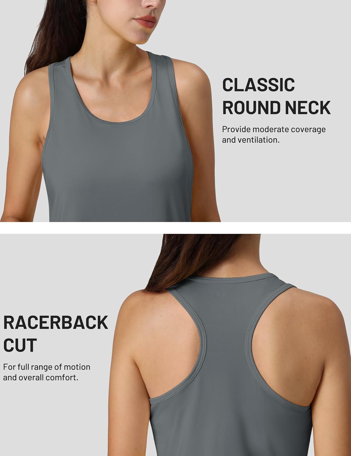 imageMAGCOMSEN Womens Athletic Racerback Tank Tops Quick Dry Racer Back Workout Tanks Moisture Wicking Upf50 Exercise ActiveDark Grey