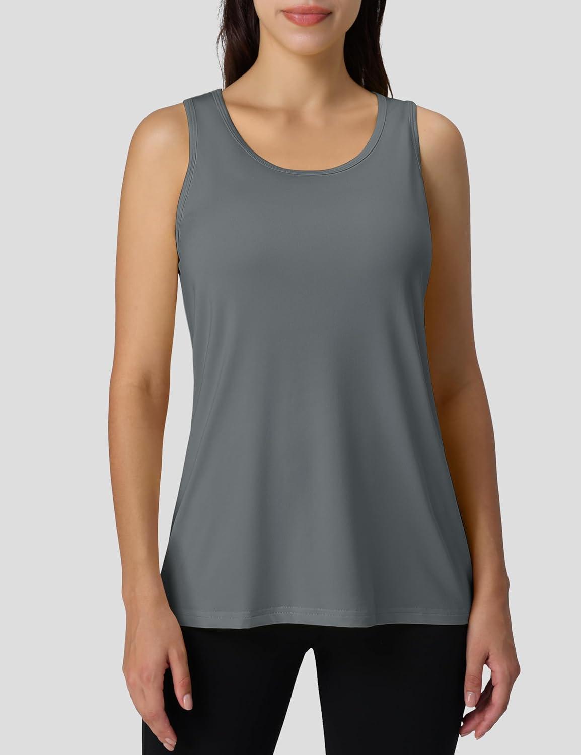 imageMAGCOMSEN Womens Athletic Racerback Tank Tops Quick Dry Racer Back Workout Tanks Moisture Wicking Upf50 Exercise ActiveDark Grey
