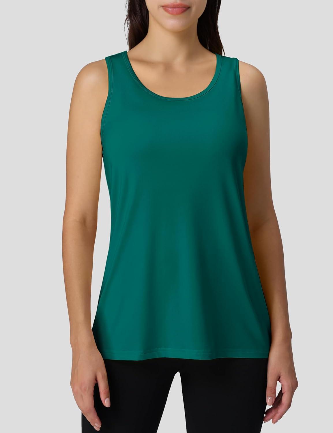 imageMAGCOMSEN Womens Athletic Racerback Tank Tops Quick Dry Racer Back Workout Tanks Moisture Wicking Upf50 Exercise ActiveEmerald Green