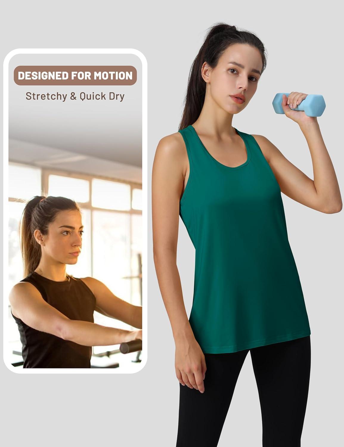 imageMAGCOMSEN Womens Athletic Racerback Tank Tops Quick Dry Racer Back Workout Tanks Moisture Wicking Upf50 Exercise ActiveEmerald Green