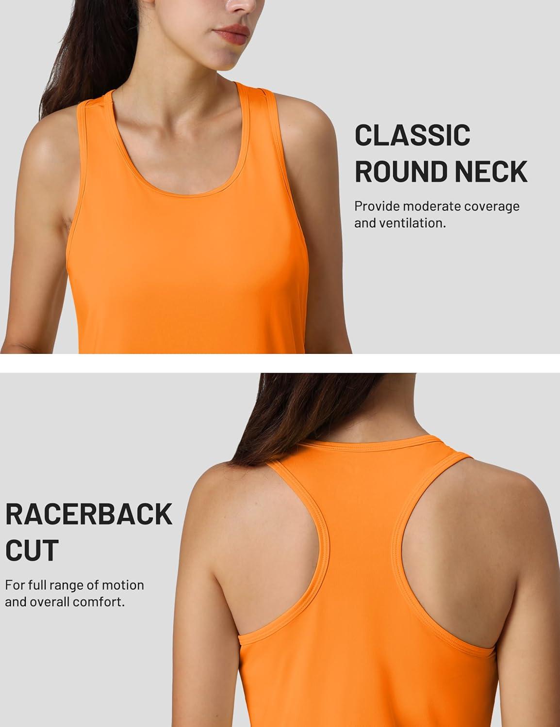 imageMAGCOMSEN Womens Athletic Racerback Tank Tops Quick Dry Racer Back Workout Tanks Moisture Wicking Upf50 Exercise ActiveFluorescent Orange