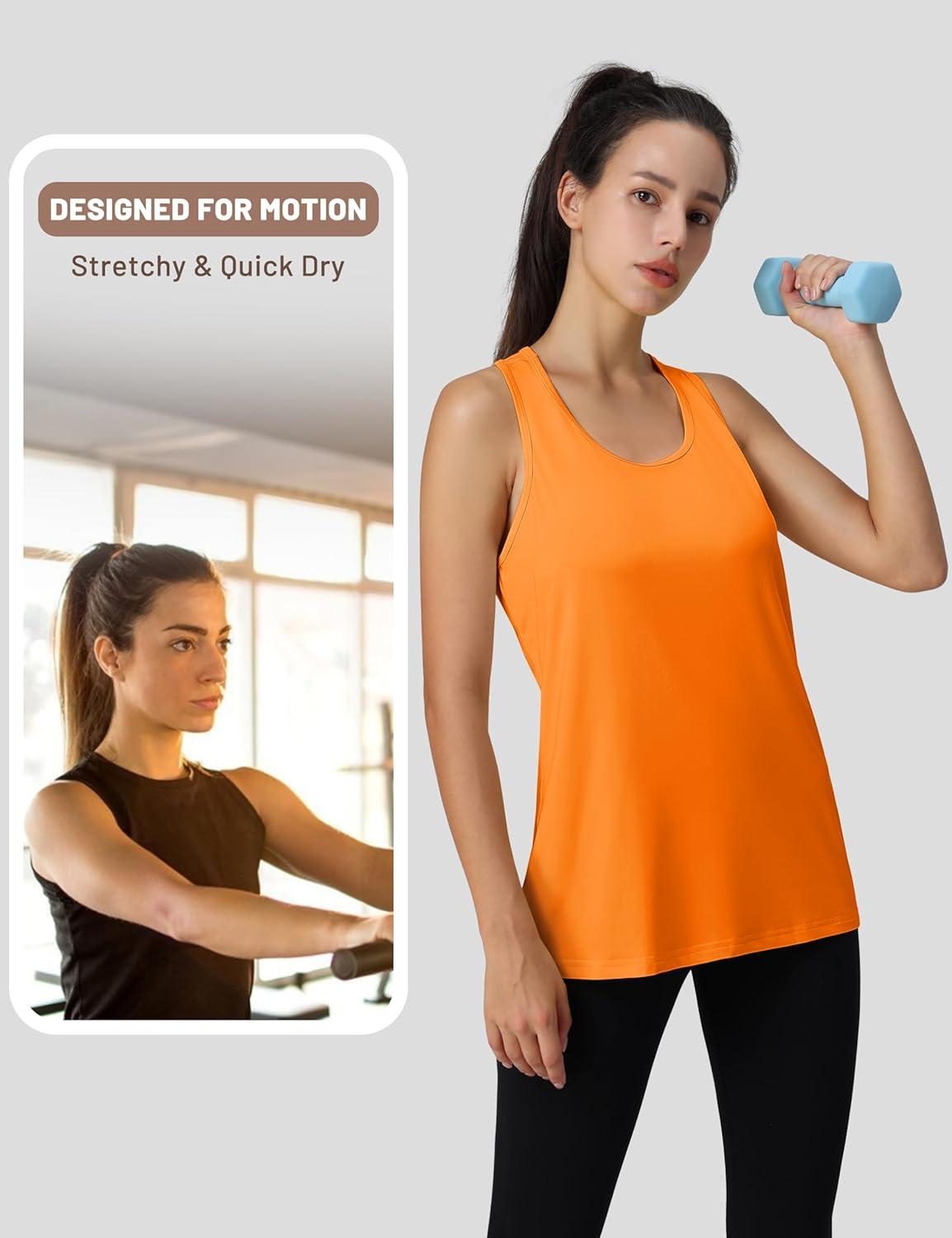 imageMAGCOMSEN Womens Athletic Racerback Tank Tops Quick Dry Racer Back Workout Tanks Moisture Wicking Upf50 Exercise ActiveFluorescent Orange