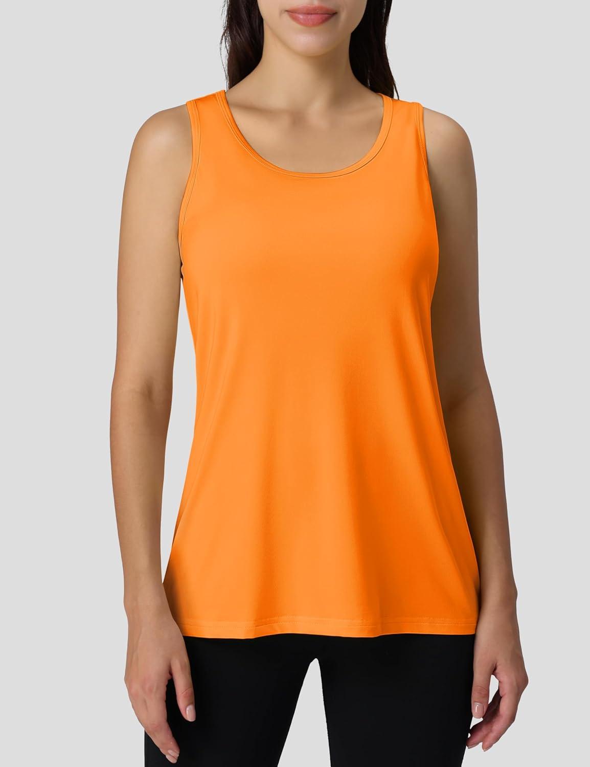 imageMAGCOMSEN Womens Athletic Racerback Tank Tops Quick Dry Racer Back Workout Tanks Moisture Wicking Upf50 Exercise ActiveFluorescent Orange