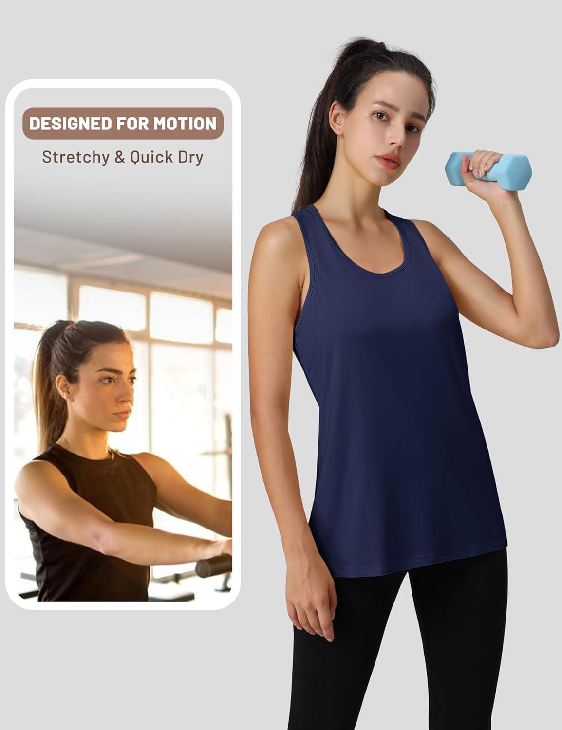 imageMAGCOMSEN Womens Athletic Racerback Tank Tops Quick Dry Racer Back Workout Tanks Moisture Wicking Upf50 Exercise ActiveNavy