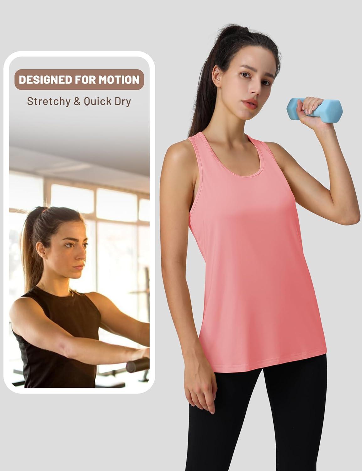 imageMAGCOMSEN Womens Athletic Racerback Tank Tops Quick Dry Racer Back Workout Tanks Moisture Wicking Upf50 Exercise ActivePink