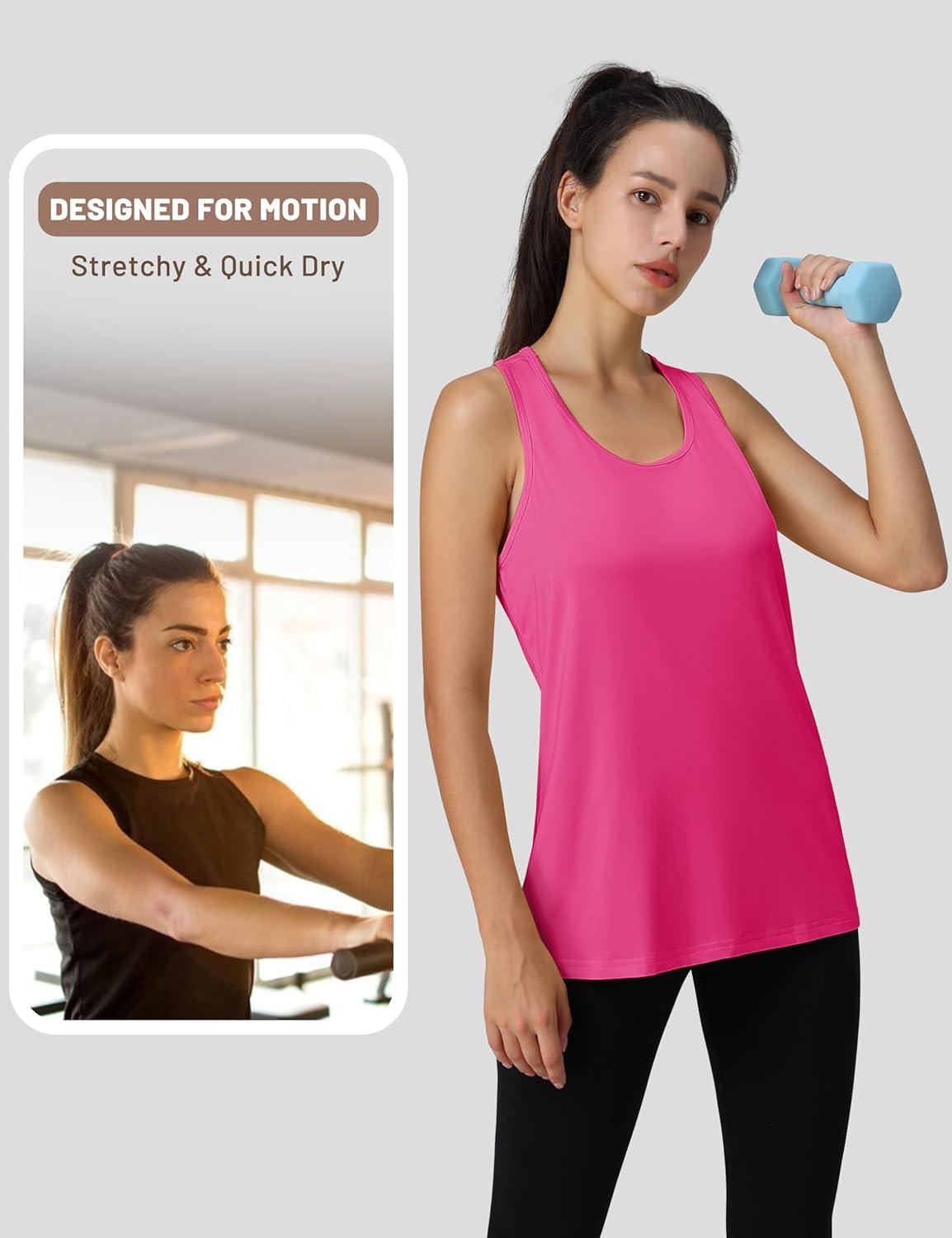 imageMAGCOMSEN Womens Athletic Racerback Tank Tops Quick Dry Racer Back Workout Tanks Moisture Wicking Upf50 Exercise ActiveRose Red