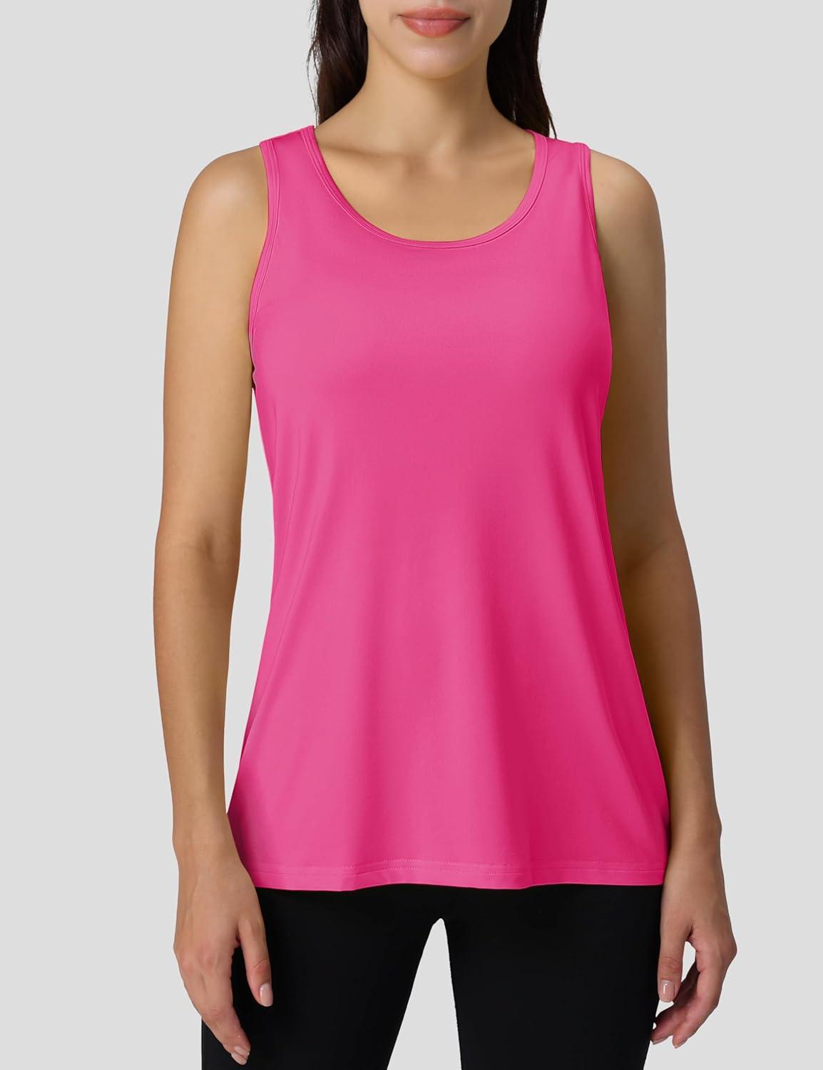 imageMAGCOMSEN Womens Athletic Racerback Tank Tops Quick Dry Racer Back Workout Tanks Moisture Wicking Upf50 Exercise ActiveRose Red