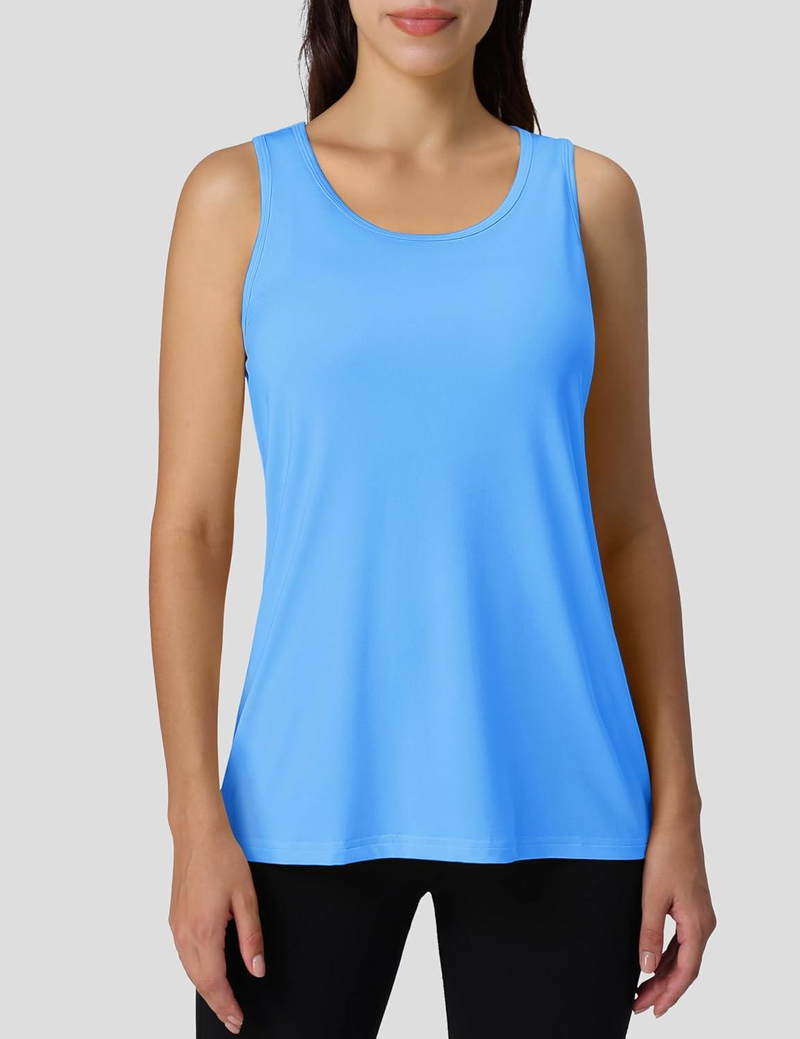 imageMAGCOMSEN Womens Athletic Racerback Tank Tops Quick Dry Racer Back Workout Tanks Moisture Wicking Upf50 Exercise ActiveSky Blue
