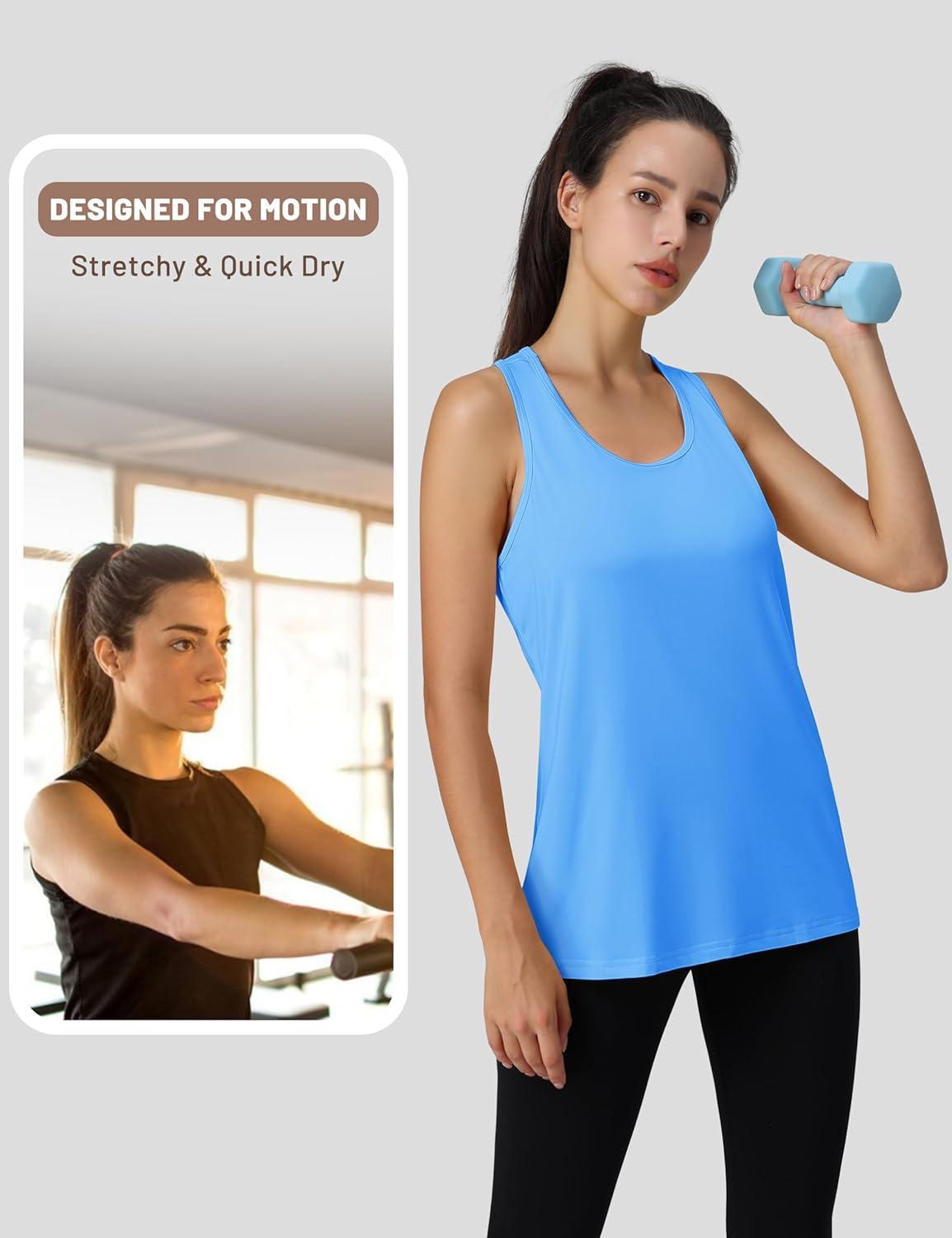 imageMAGCOMSEN Womens Athletic Racerback Tank Tops Quick Dry Racer Back Workout Tanks Moisture Wicking Upf50 Exercise ActiveSky Blue