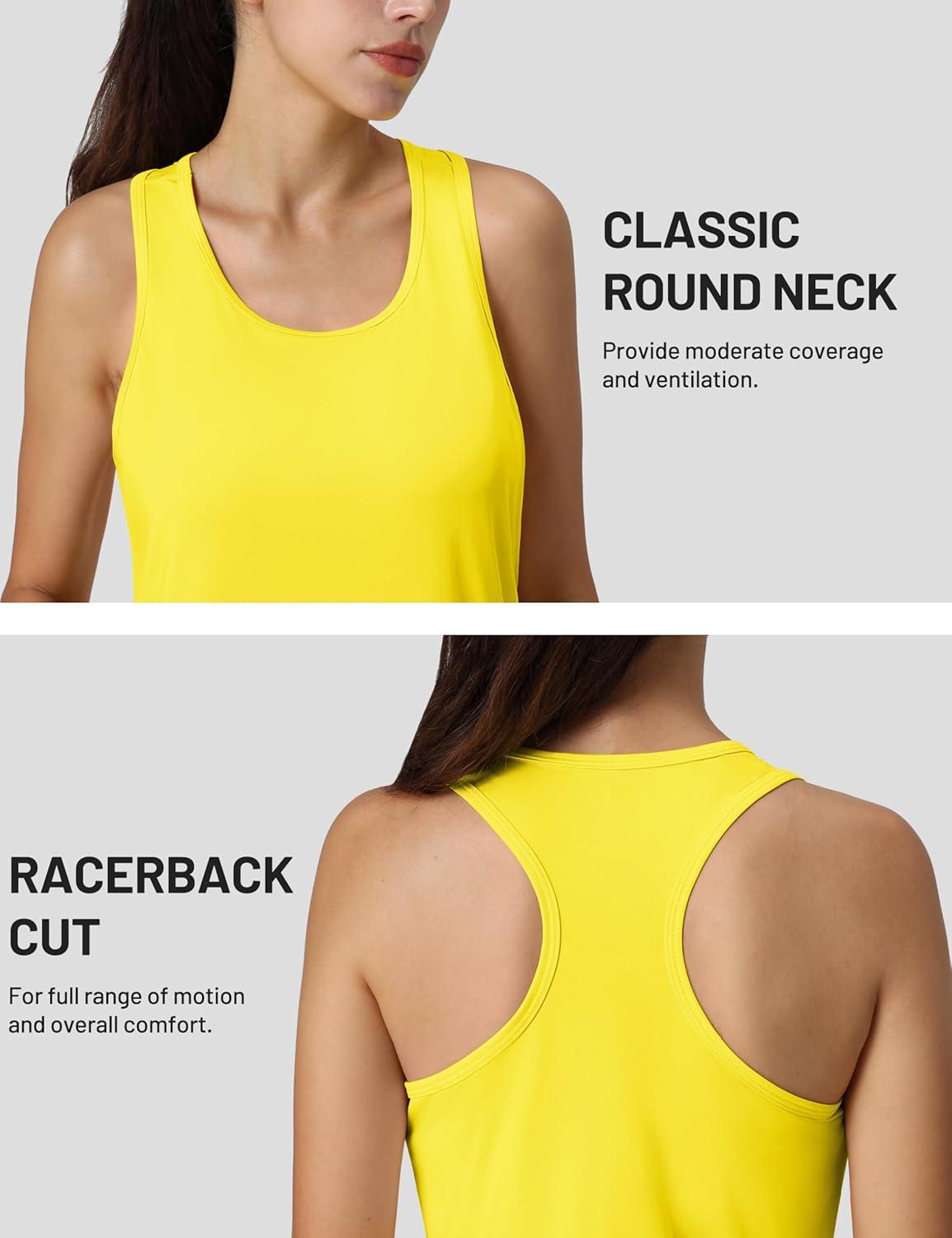 imageMAGCOMSEN Womens Athletic Racerback Tank Tops Quick Dry Racer Back Workout Tanks Moisture Wicking Upf50 Exercise ActiveYellow