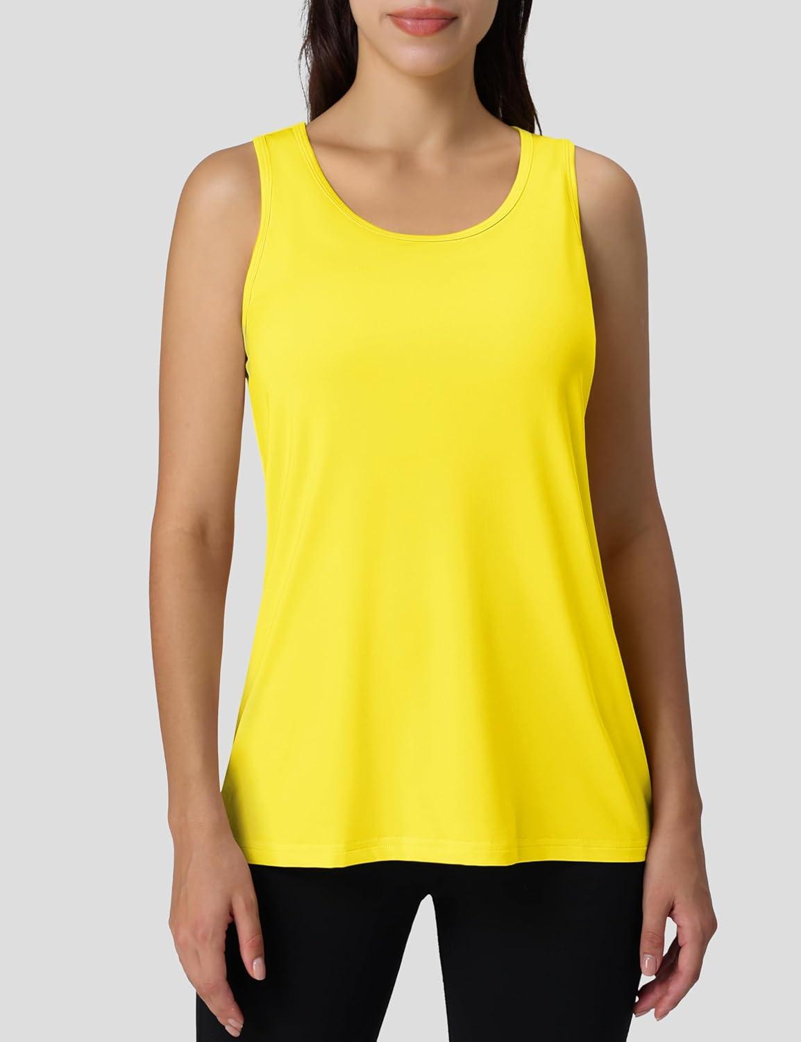 imageMAGCOMSEN Womens Athletic Racerback Tank Tops Quick Dry Racer Back Workout Tanks Moisture Wicking Upf50 Exercise ActiveYellow