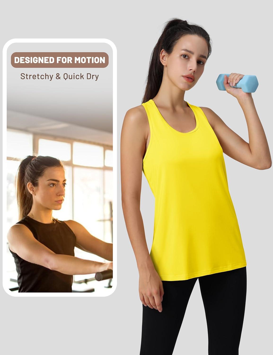 imageMAGCOMSEN Womens Athletic Racerback Tank Tops Quick Dry Racer Back Workout Tanks Moisture Wicking Upf50 Exercise ActiveYellow