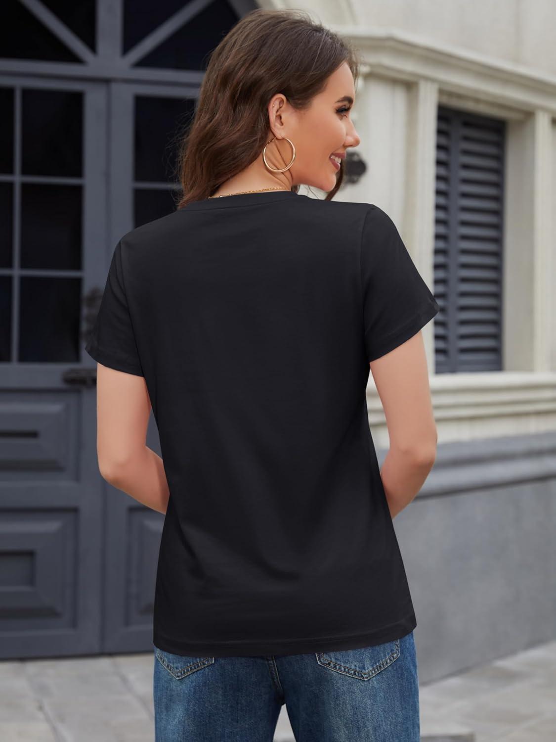 imageMAGCOMSEN Womens Cotton TShirts ShortSleeve Shirts CrewNeck Tops ClassicFit Breathable Casual Summer TeesA1black