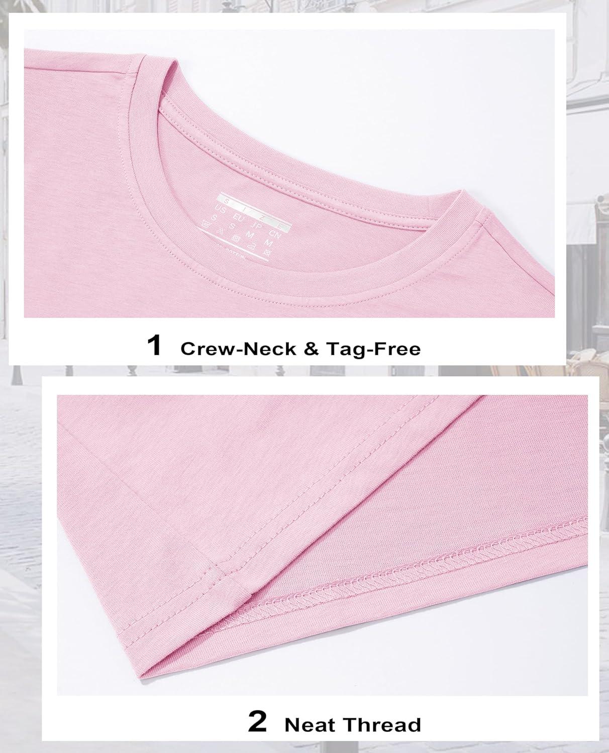 imageMAGCOMSEN Womens Cotton TShirts ShortSleeve Shirts CrewNeck Tops ClassicFit Breathable Casual Summer TeesAlight Pink