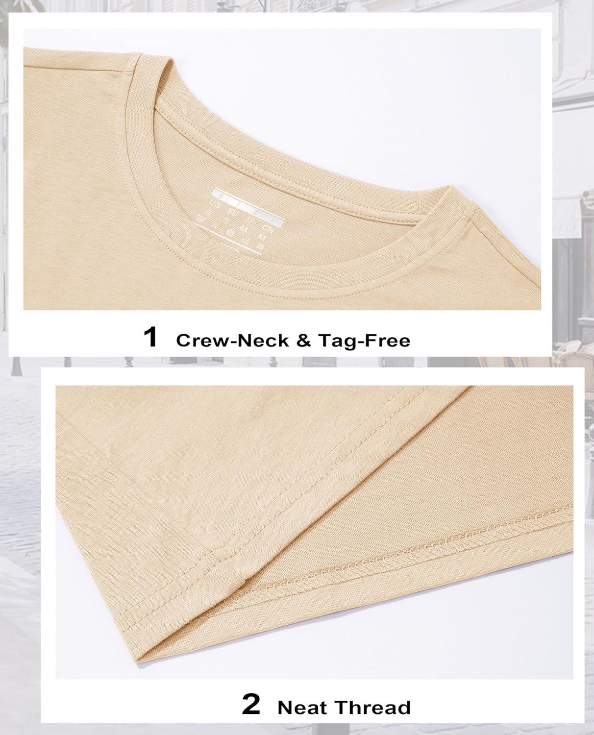 imageMAGCOMSEN Womens Cotton TShirts ShortSleeve Shirts CrewNeck Tops ClassicFit Breathable Casual Summer TeesLight Apricot