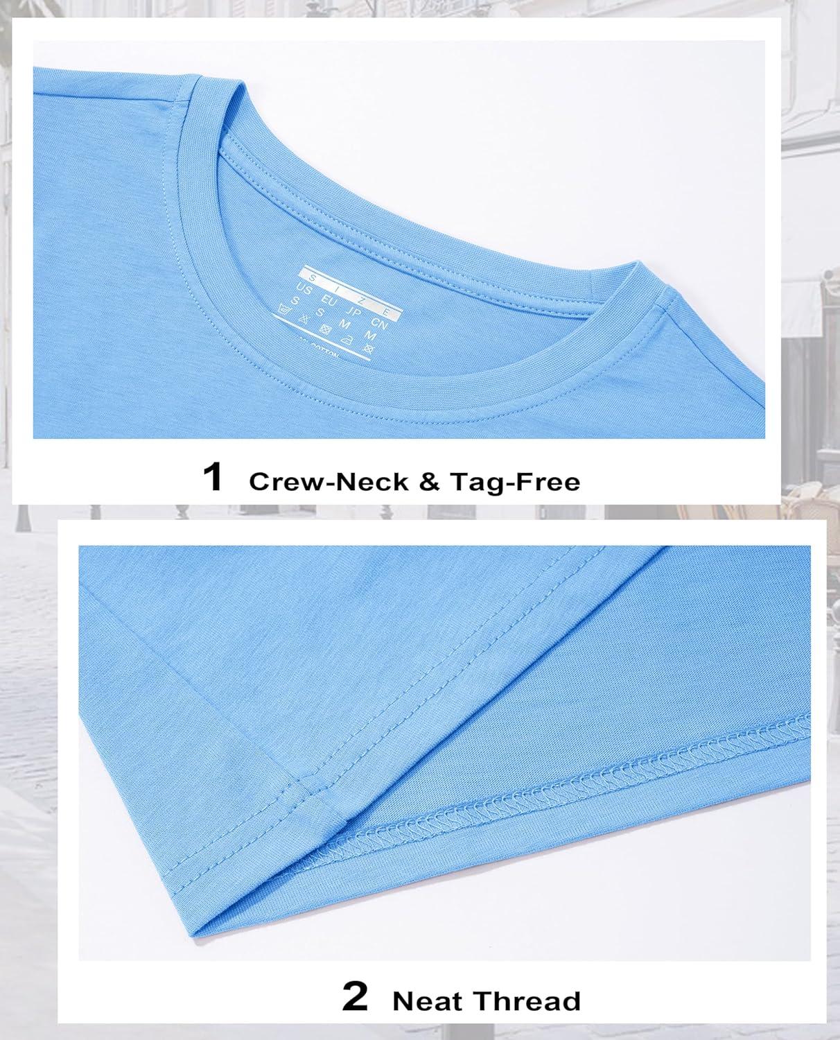 imageMAGCOMSEN Womens Cotton TShirts ShortSleeve Shirts CrewNeck Tops ClassicFit Breathable Casual Summer TeesWaterfall Blue