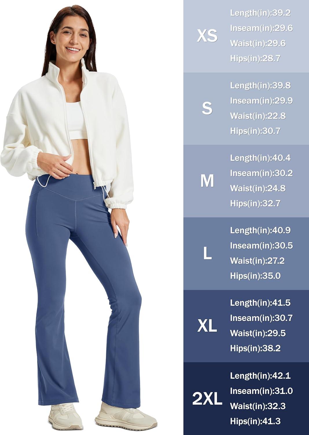 imageMAGCOMSEN Womens Flare Yoga Leggings High Waisted Bootcut Pants with Pockets Tummy Control Work Dress Bell Bottom PantsBlue