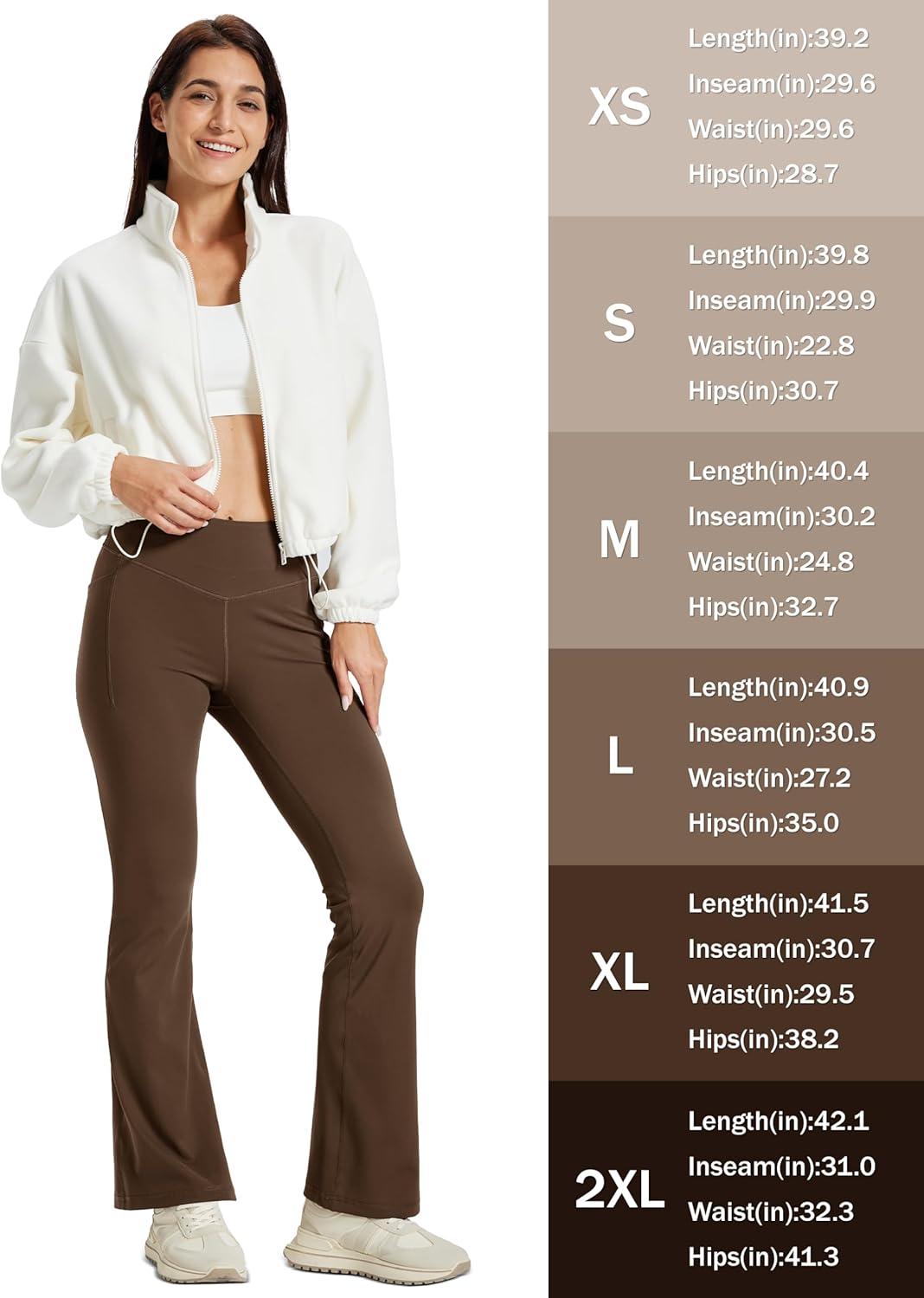 imageMAGCOMSEN Womens Flare Yoga Leggings High Waisted Bootcut Pants with Pockets Tummy Control Work Dress Bell Bottom PantsDark Brown
