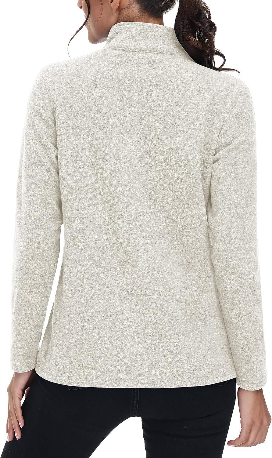 imageMAGCOMSEN Womens Fleece Jacket Zip Up Coat Lightweight Soft Warm Long Sleeve Jackets with Pockets for WinterAcream