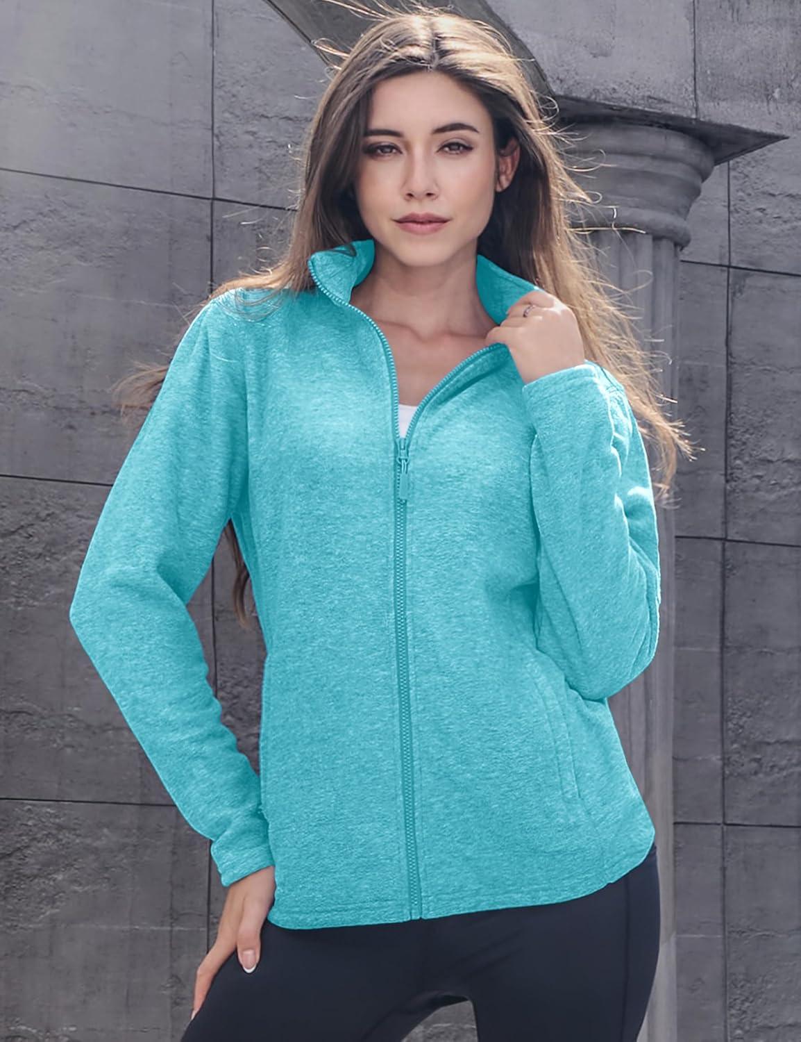 imageMAGCOMSEN Womens Fleece Jacket Zip Up Coat Lightweight Soft Warm Long Sleeve Jackets with Pockets for WinterBaqua Blue