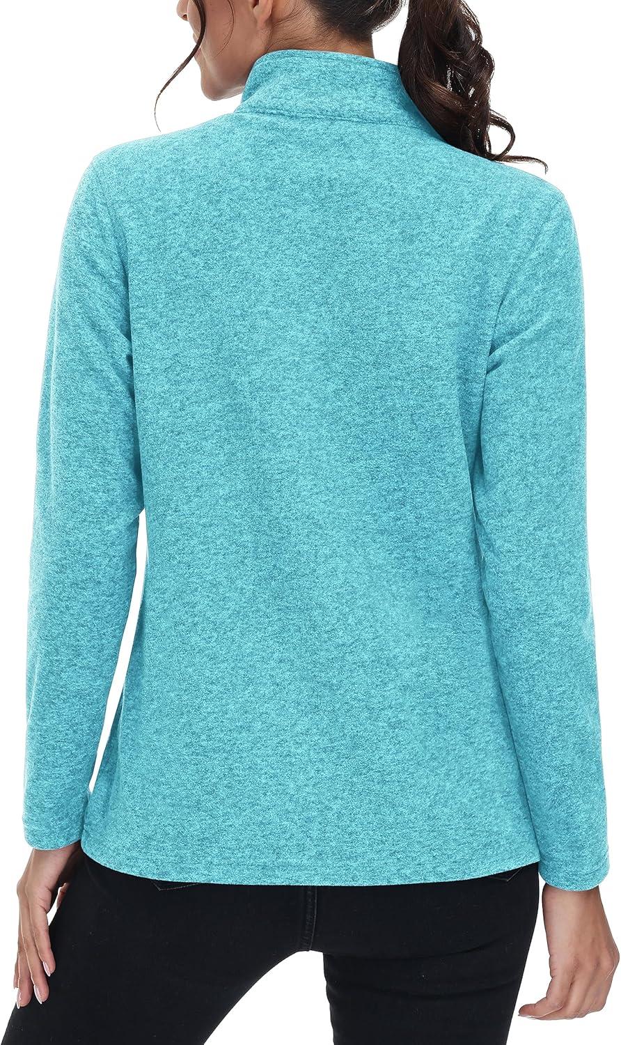 imageMAGCOMSEN Womens Fleece Jacket Zip Up Coat Lightweight Soft Warm Long Sleeve Jackets with Pockets for WinterBaqua Blue