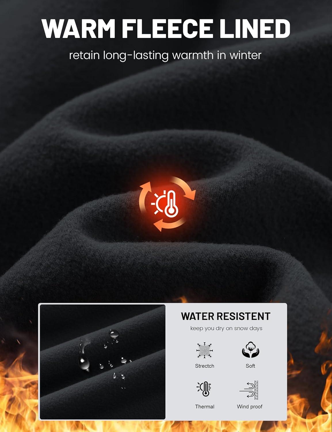 imageMAGCOMSEN Womens Fleece Lined Pants Waterproof High Waist Wide Leg Yoga Work Pants Warm Winter Sweatpants with PocketsBlack