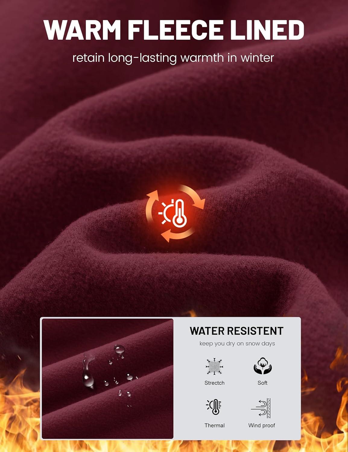 imageMAGCOMSEN Womens Fleece Lined Pants Waterproof High Waist Wide Leg Yoga Work Pants Warm Winter Sweatpants with PocketsBurgundy