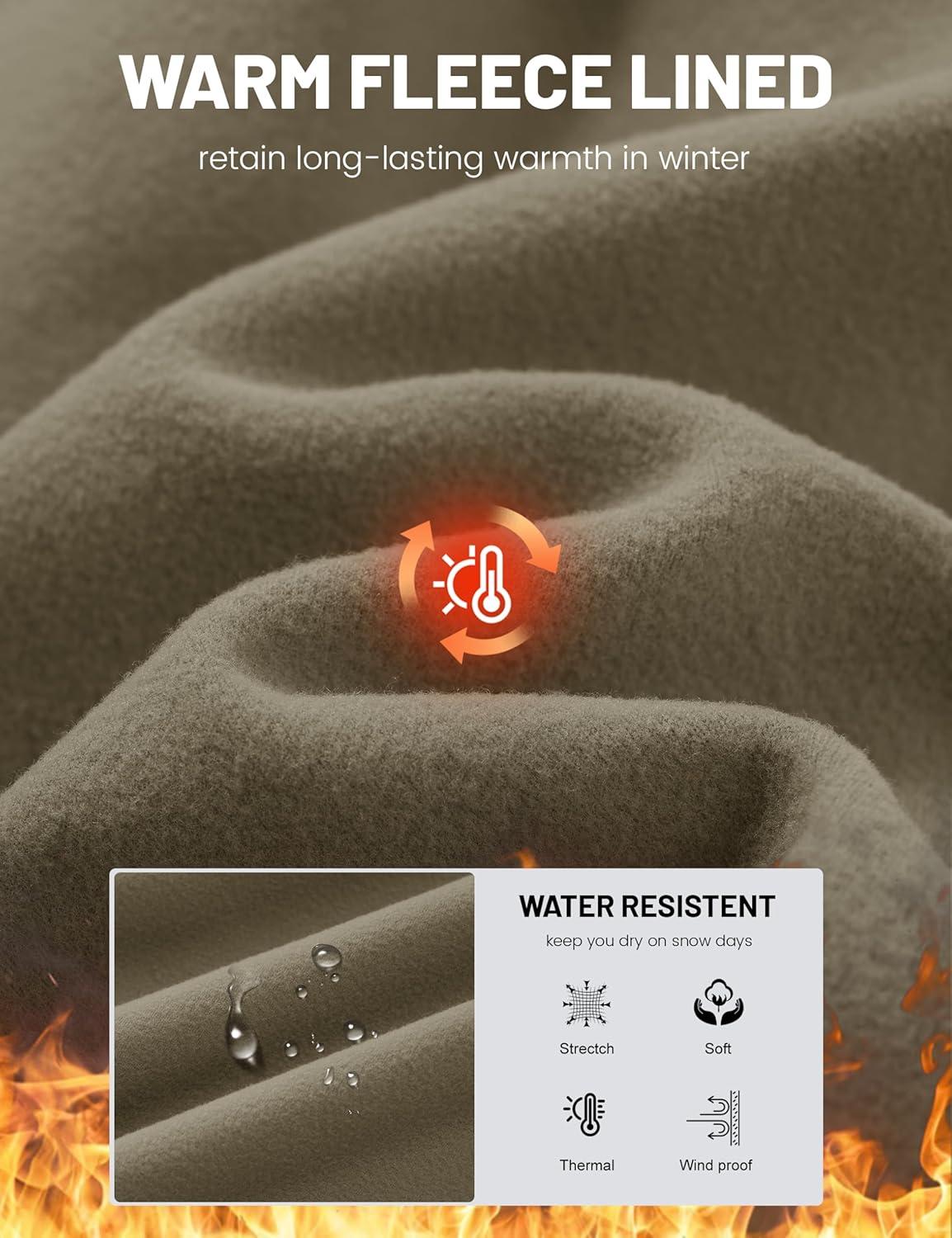 imageMAGCOMSEN Womens Fleece Lined Pants Waterproof High Waist Wide Leg Yoga Work Pants Warm Winter Sweatpants with PocketsCoffee Grey