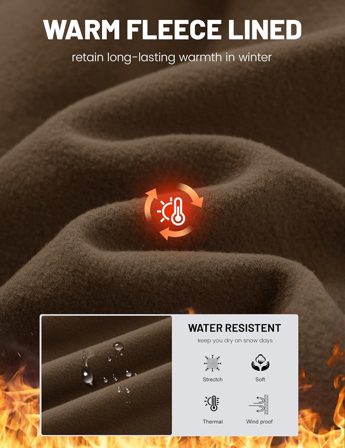 imageMAGCOMSEN Womens Fleece Lined Pants Waterproof High Waist Wide Leg Yoga Work Pants Warm Winter Sweatpants with PocketsDark Brown