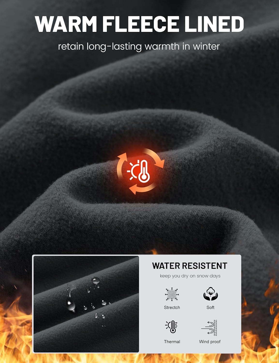 imageMAGCOMSEN Womens Fleece Lined Pants Waterproof High Waist Wide Leg Yoga Work Pants Warm Winter Sweatpants with PocketsDark Grey