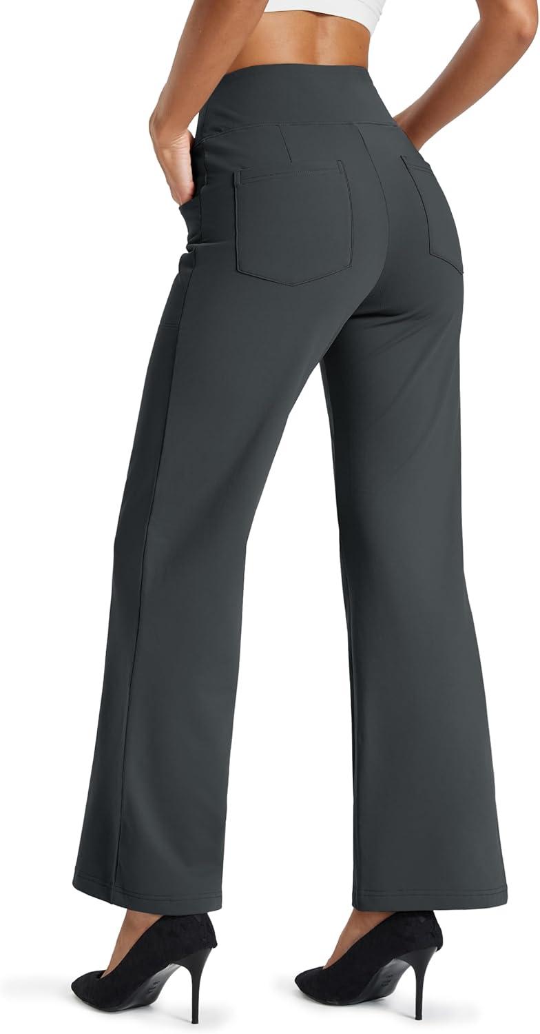 imageMAGCOMSEN Womens Fleece Lined Pants Waterproof High Waist Wide Leg Yoga Work Pants Warm Winter Sweatpants with PocketsDark Grey