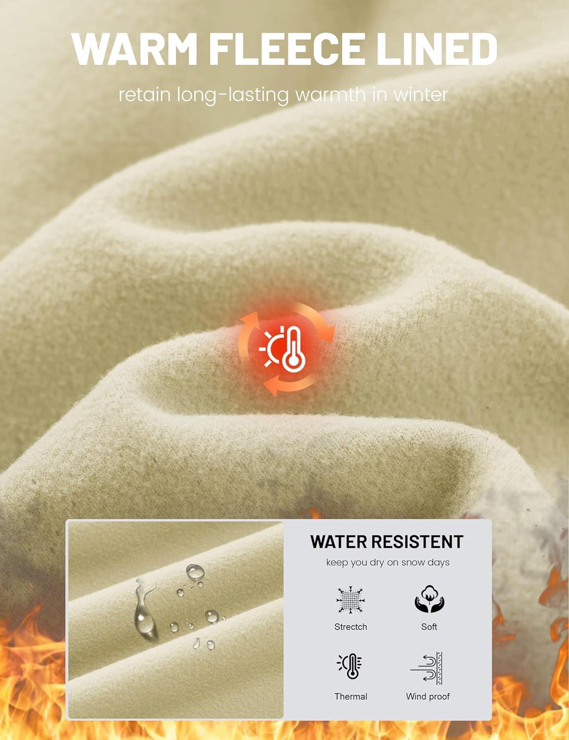 imageMAGCOMSEN Womens Fleece Lined Pants Waterproof High Waist Wide Leg Yoga Work Pants Warm Winter Sweatpants with PocketsLight Apricot