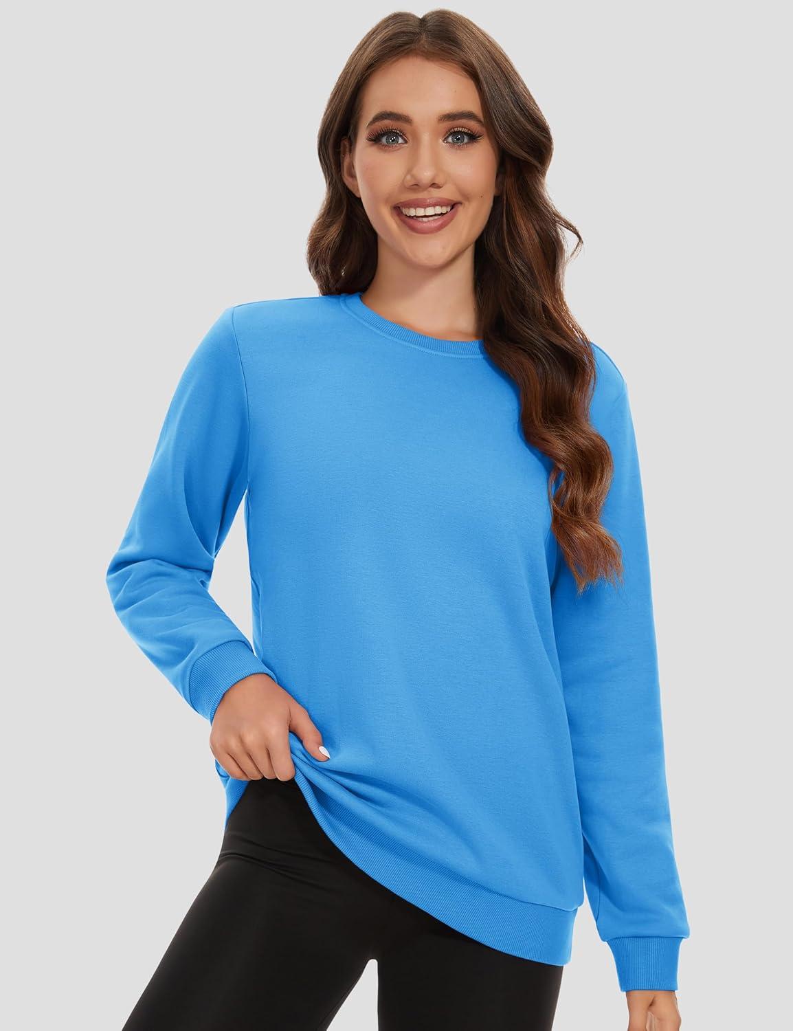 imageMAGCOMSEN Womens Fleece Lined Sweatshirt Crewneck Cotton Pullover Fall Winter Casual Long Sleeve Warm Soft TopsIce Blue
