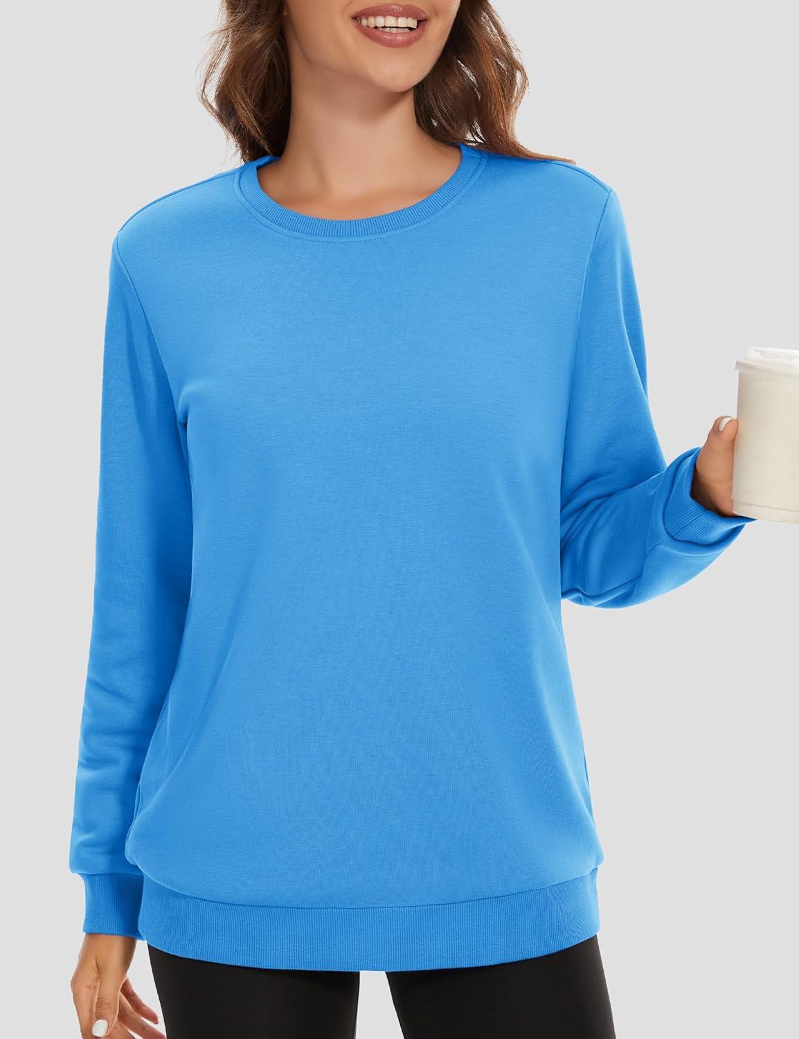 imageMAGCOMSEN Womens Fleece Lined Sweatshirt Crewneck Cotton Pullover Fall Winter Casual Long Sleeve Warm Soft TopsIce Blue