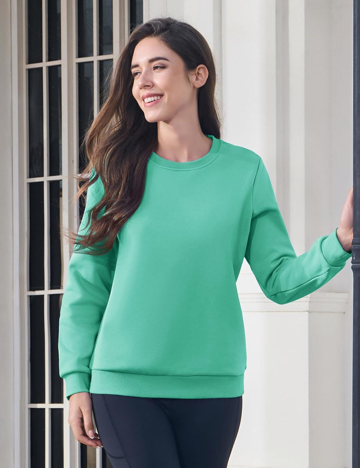 imageMAGCOMSEN Womens Fleece Lined Sweatshirt Crewneck Cotton Pullover Fall Winter Casual Long Sleeve Warm Soft TopsMint Green