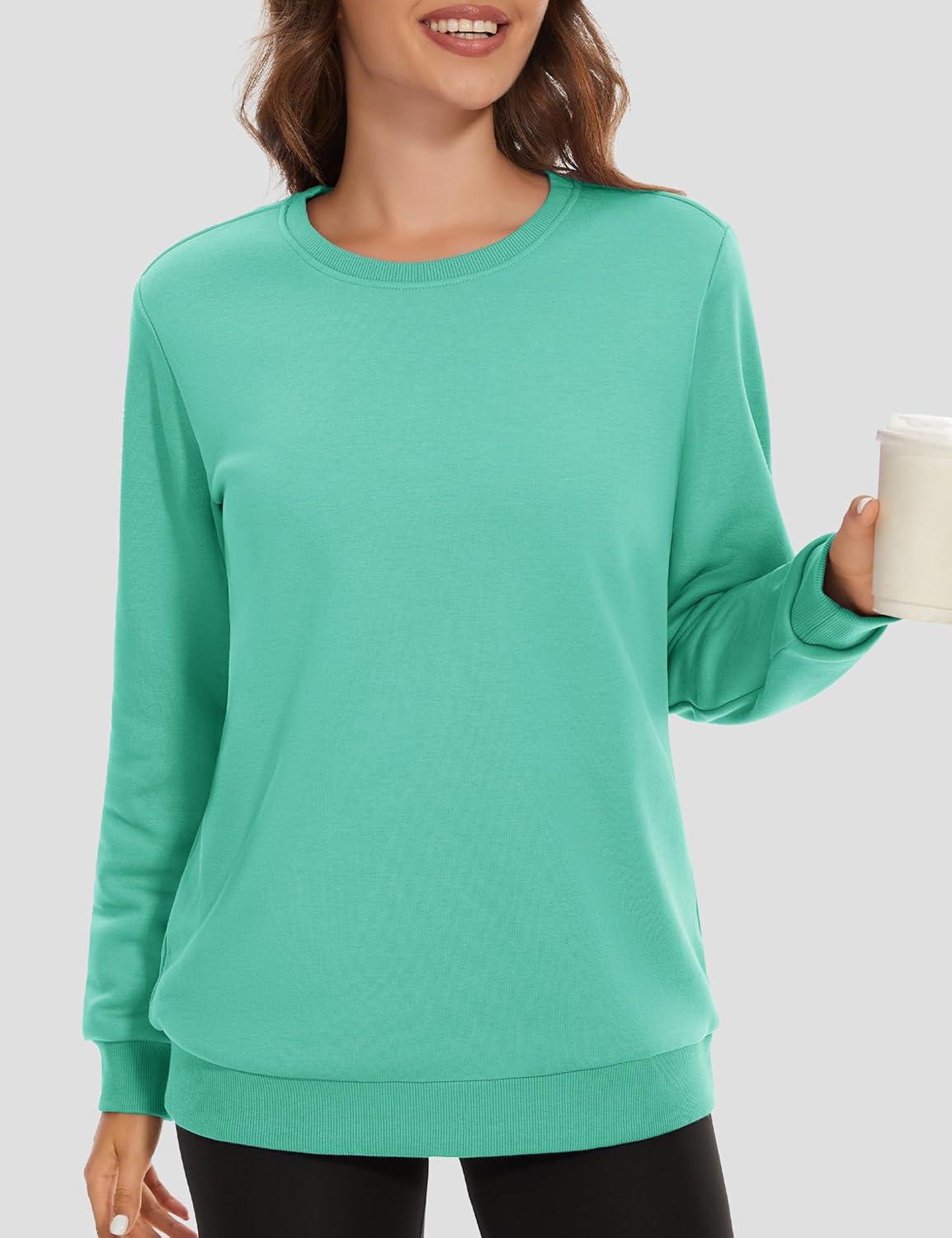 imageMAGCOMSEN Womens Fleece Lined Sweatshirt Crewneck Cotton Pullover Fall Winter Casual Long Sleeve Warm Soft TopsMint Green