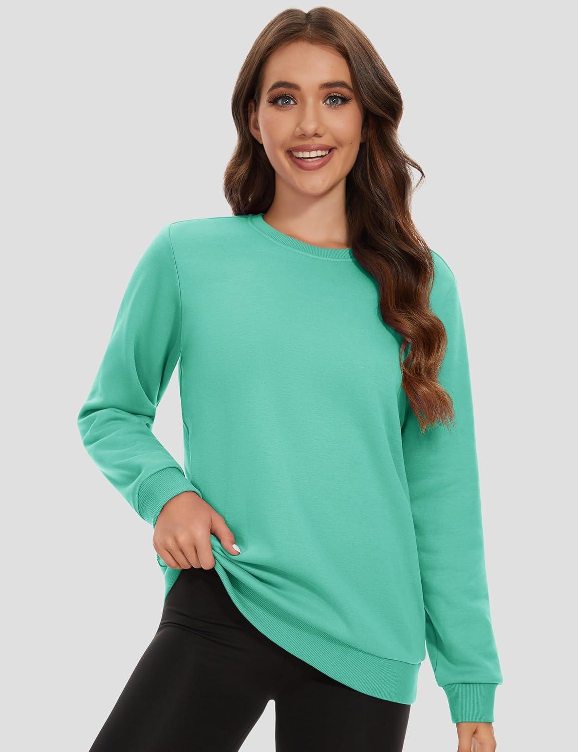 imageMAGCOMSEN Womens Fleece Lined Sweatshirt Crewneck Cotton Pullover Fall Winter Casual Long Sleeve Warm Soft TopsMint Green