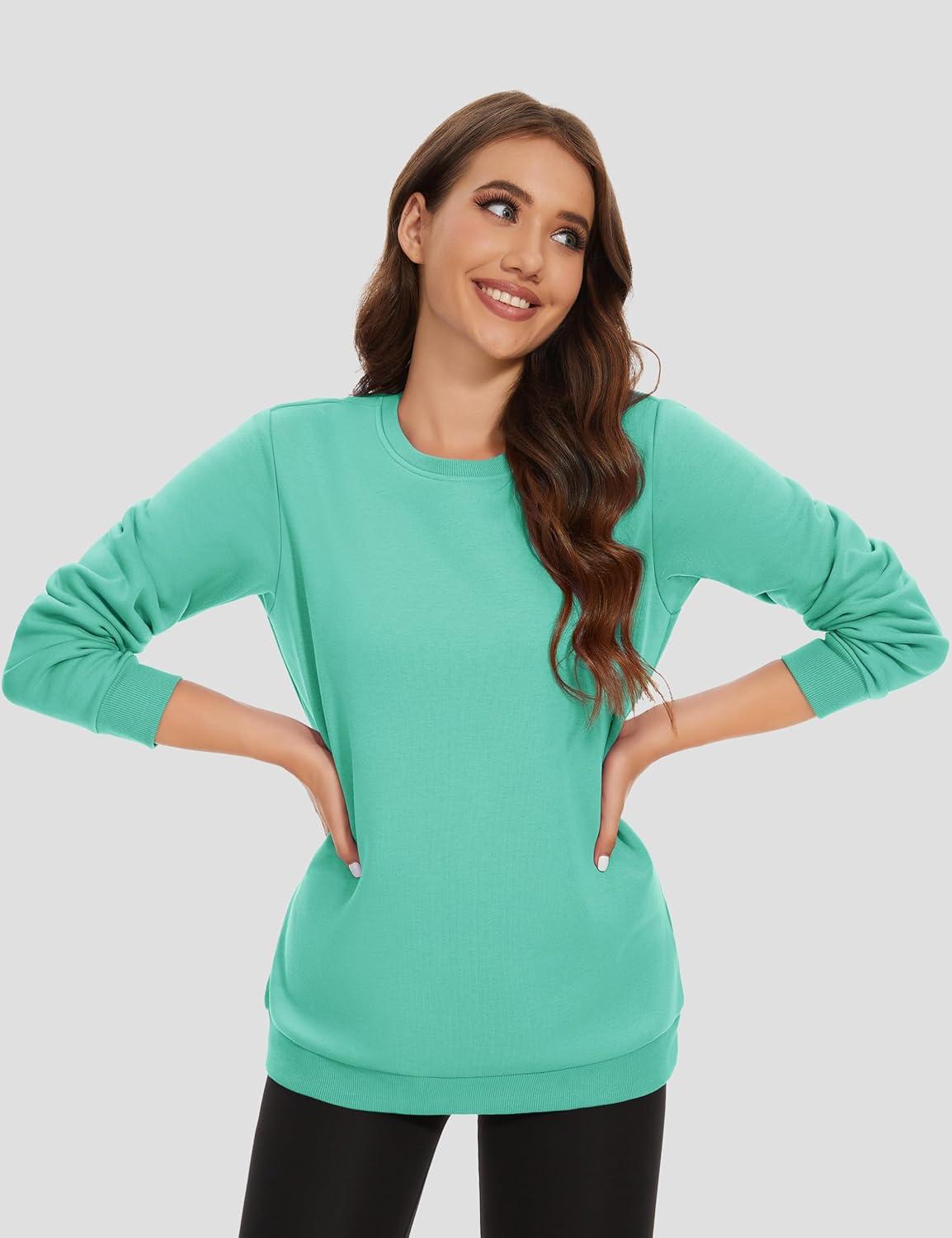 imageMAGCOMSEN Womens Fleece Lined Sweatshirt Crewneck Cotton Pullover Fall Winter Casual Long Sleeve Warm Soft TopsMint Green