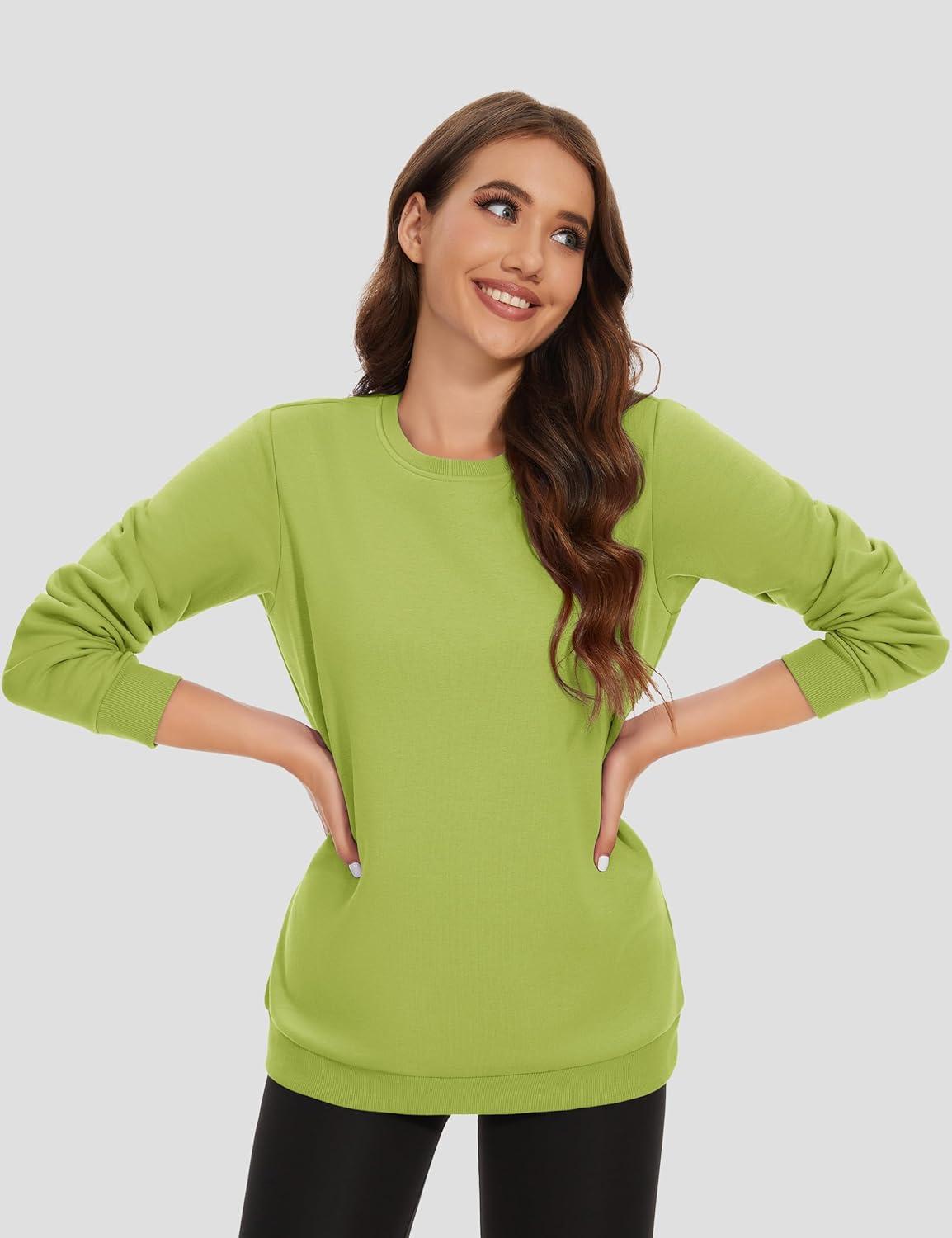imageMAGCOMSEN Womens Fleece Lined Sweatshirt Crewneck Cotton Pullover Fall Winter Casual Long Sleeve Warm Soft TopsOlive Green
