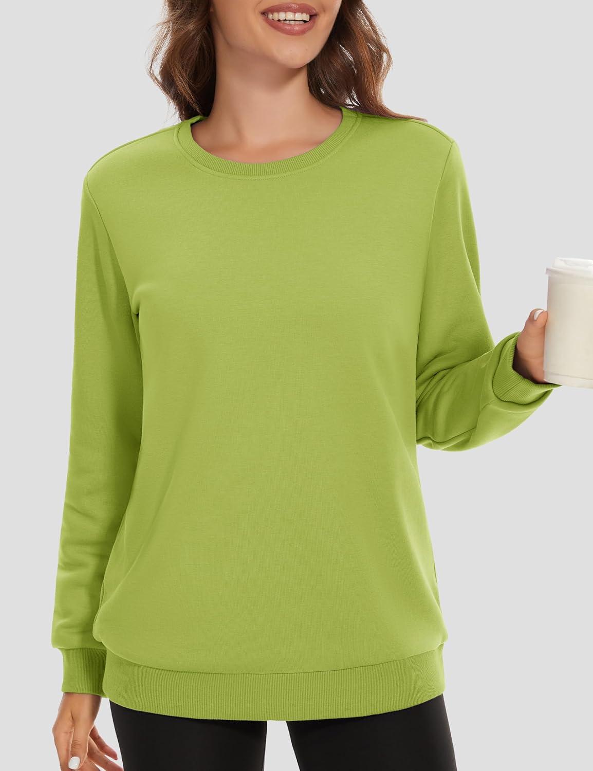 imageMAGCOMSEN Womens Fleece Lined Sweatshirt Crewneck Cotton Pullover Fall Winter Casual Long Sleeve Warm Soft TopsOlive Green