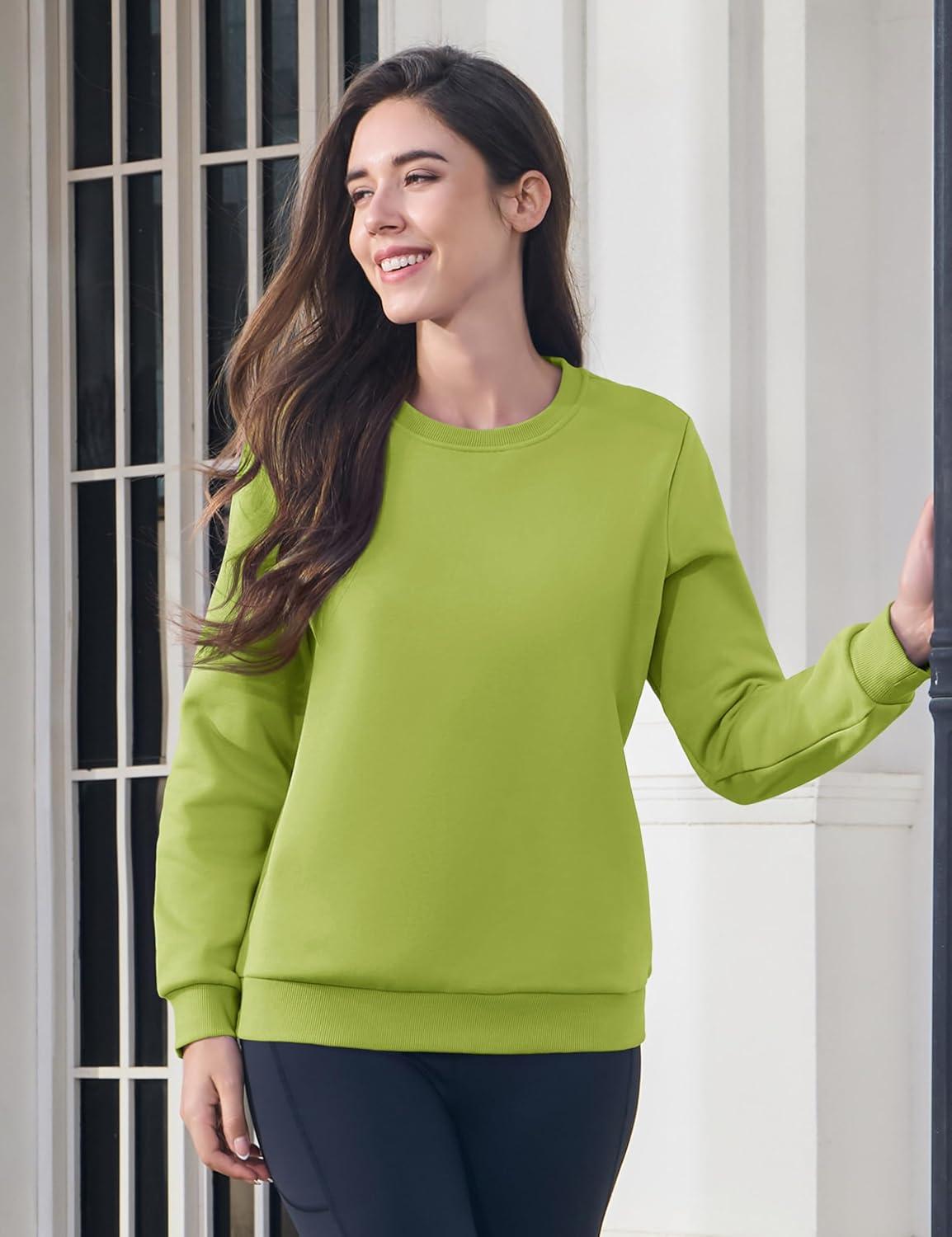 imageMAGCOMSEN Womens Fleece Lined Sweatshirt Crewneck Cotton Pullover Fall Winter Casual Long Sleeve Warm Soft TopsOlive Green