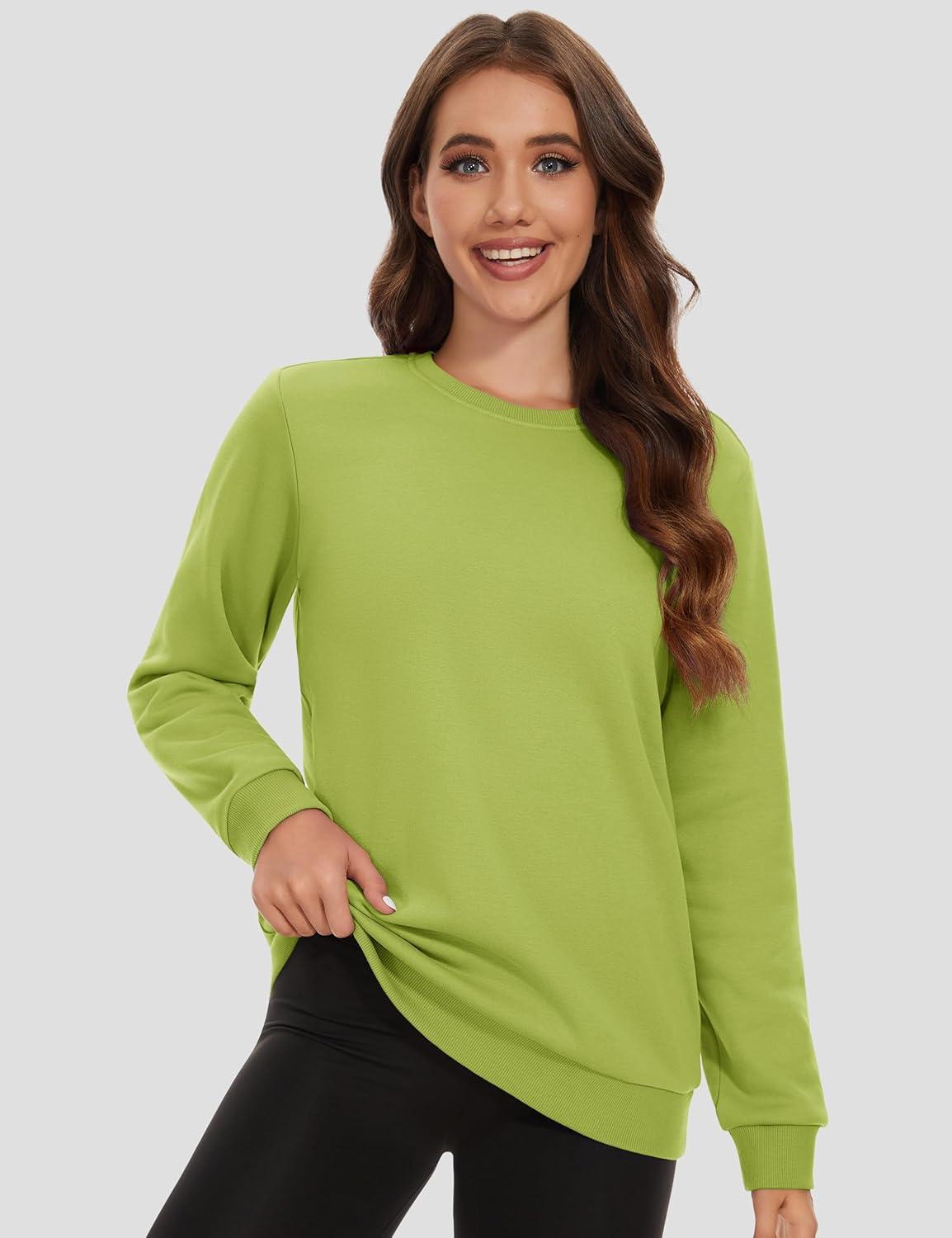 imageMAGCOMSEN Womens Fleece Lined Sweatshirt Crewneck Cotton Pullover Fall Winter Casual Long Sleeve Warm Soft TopsOlive Green