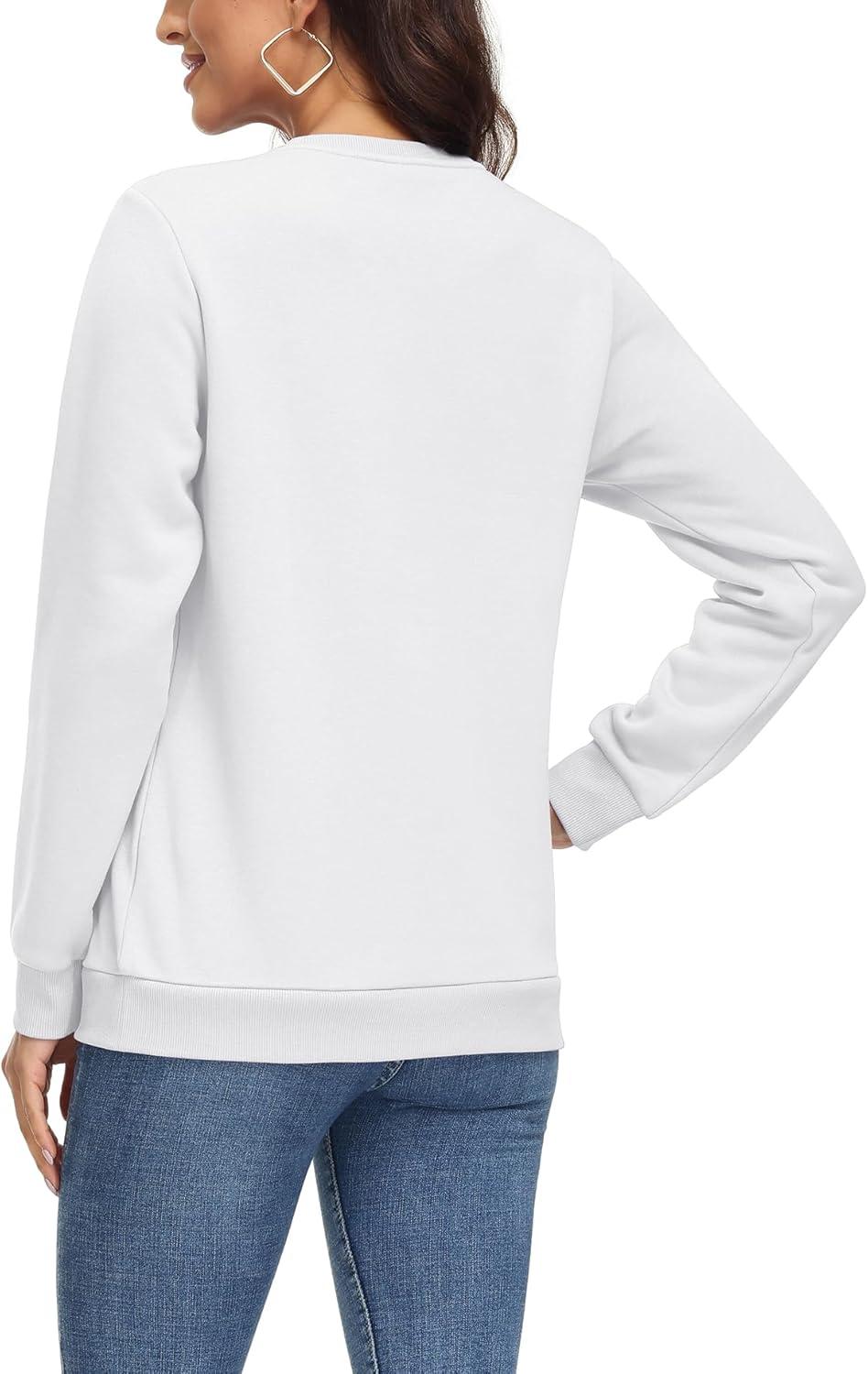 imageMAGCOMSEN Womens Fleece Lined Sweatshirt Crewneck Cotton Pullover Fall Winter Casual Long Sleeve Warm Soft TopsWhite