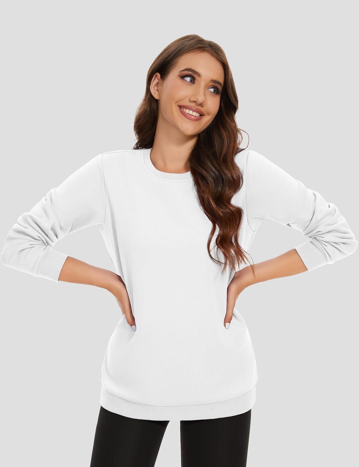 imageMAGCOMSEN Womens Fleece Lined Sweatshirt Crewneck Cotton Pullover Fall Winter Casual Long Sleeve Warm Soft TopsWhite