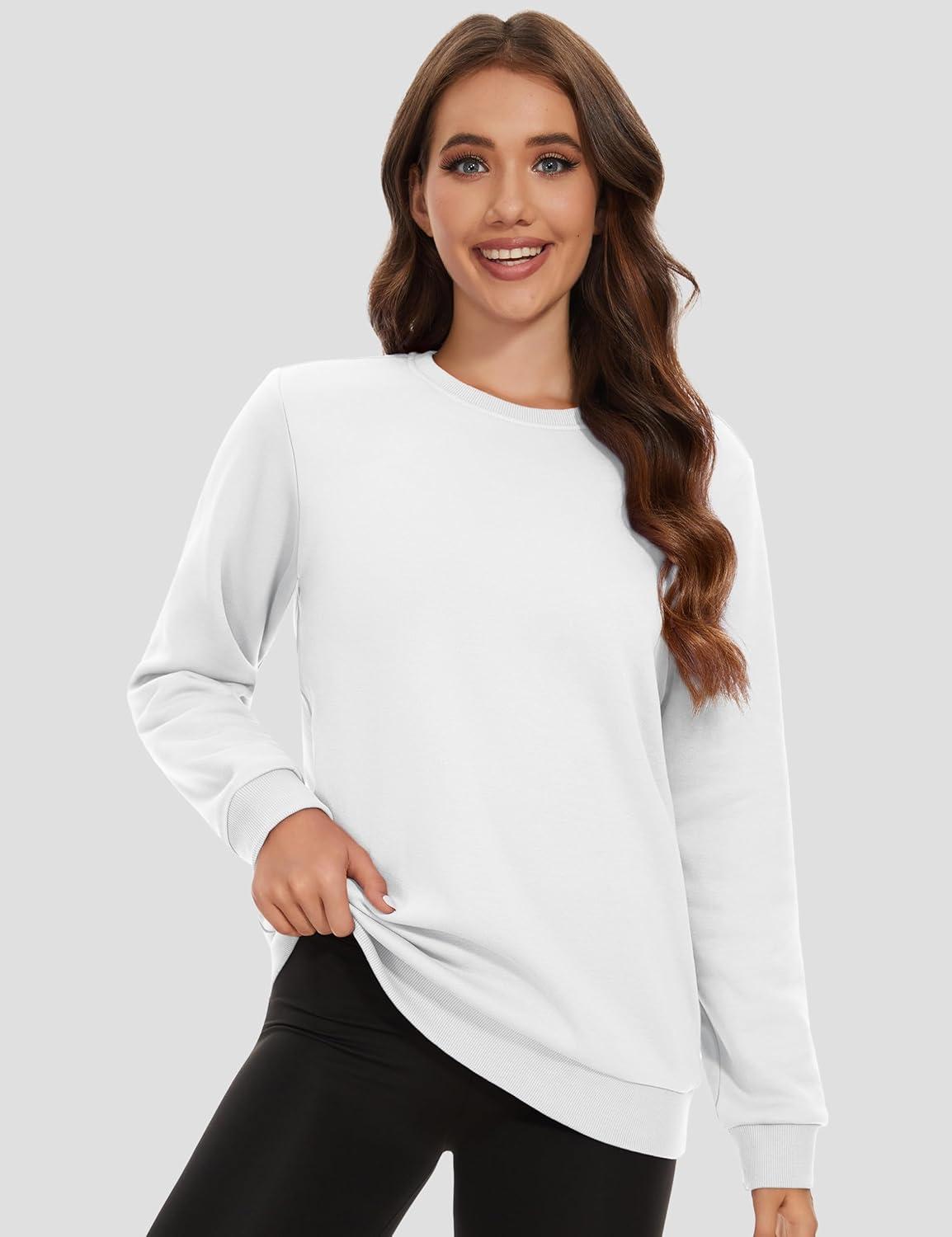 imageMAGCOMSEN Womens Fleece Lined Sweatshirt Crewneck Cotton Pullover Fall Winter Casual Long Sleeve Warm Soft TopsWhite