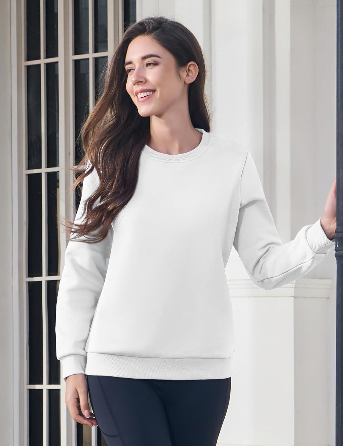 imageMAGCOMSEN Womens Fleece Lined Sweatshirt Crewneck Cotton Pullover Fall Winter Casual Long Sleeve Warm Soft TopsWhite