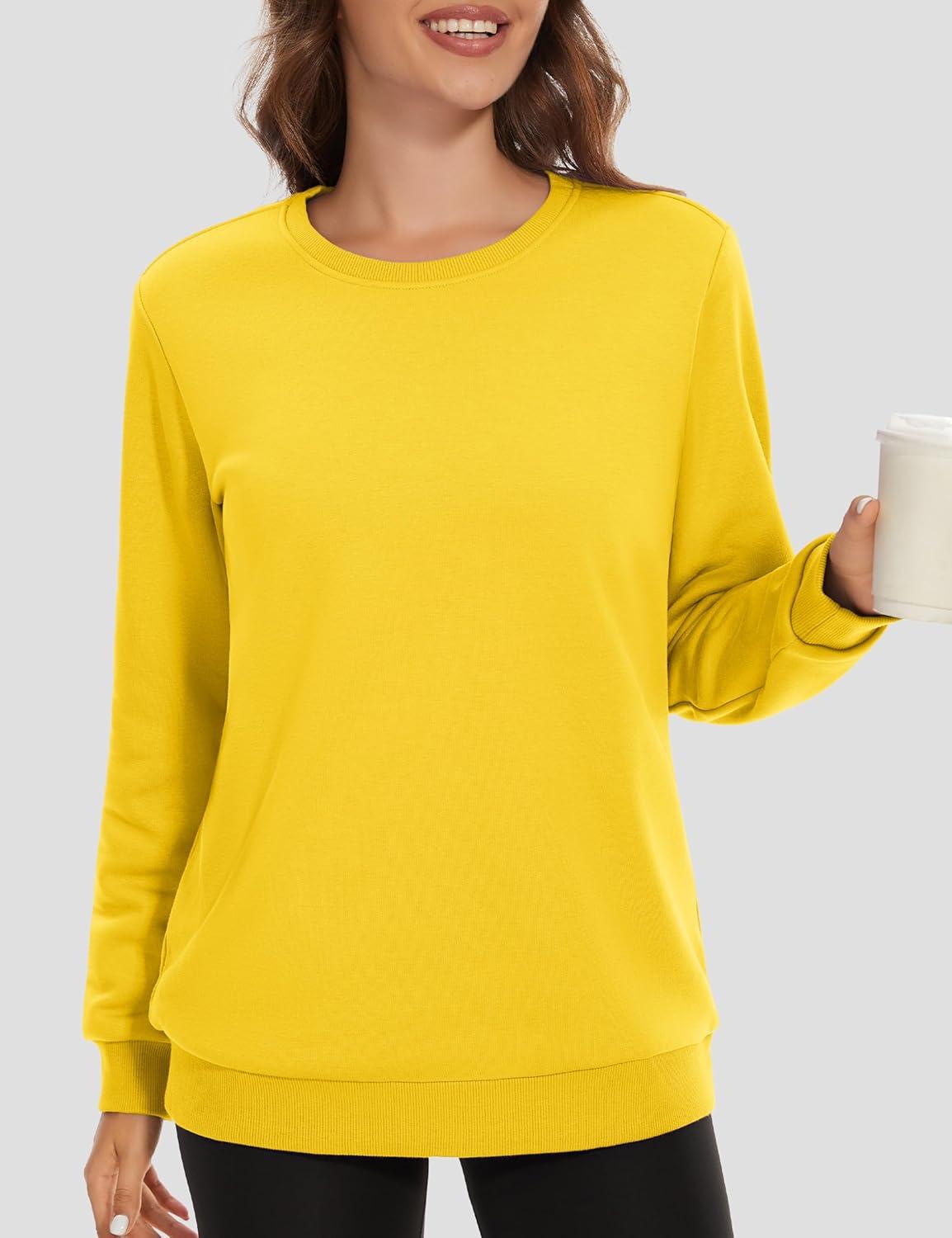 imageMAGCOMSEN Womens Fleece Lined Sweatshirt Crewneck Cotton Pullover Fall Winter Casual Long Sleeve Warm Soft TopsYellow