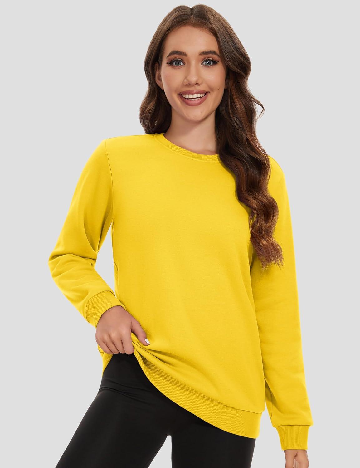 imageMAGCOMSEN Womens Fleece Lined Sweatshirt Crewneck Cotton Pullover Fall Winter Casual Long Sleeve Warm Soft TopsYellow