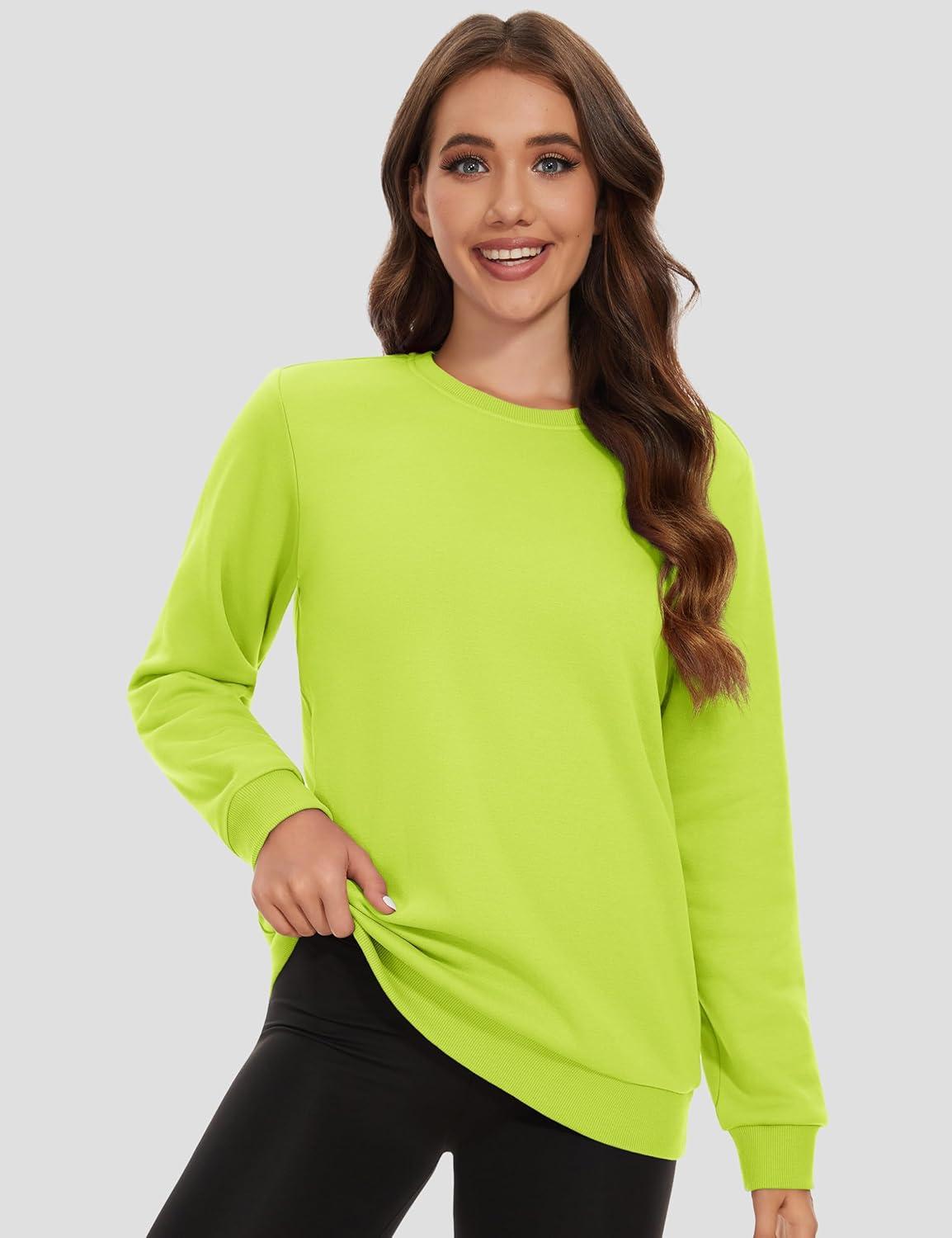 imageMAGCOMSEN Womens Fleece Lined Sweatshirt Crewneck Cotton Pullover Fall Winter Casual Long Sleeve Warm Soft TopsYellow Green